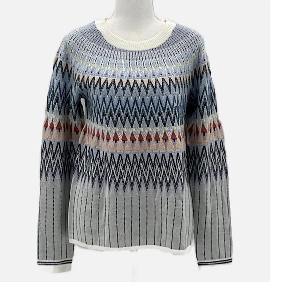 Anthropologie Libby Fair Isle Wool Blend Sweater in Wedgewood - NEW - Medium - Picture 3 of 11